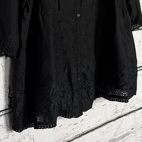 Johnny Was Black Button-Up silk Blouse - Picture 2 of 9